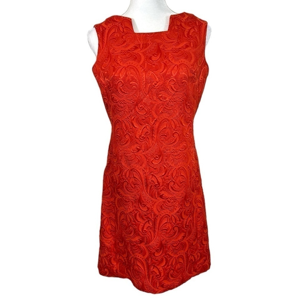 Jones Studio- Orange Patterned Fitted Sleeveless Dress- Size 8